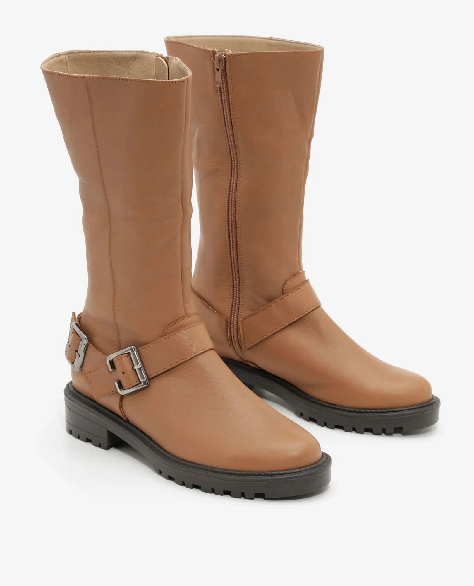 מגפי עור עם רצועות ואבזמים דגם ג'ון | מגפיים מעור לנשים בי יוניק