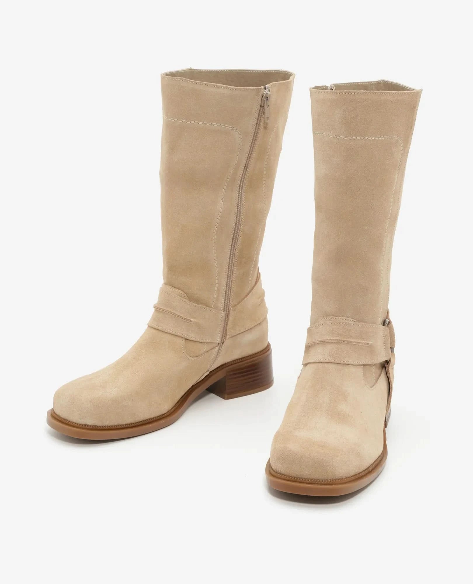 מגפיים מעור זמש בסגנון בייקר דגם ג'ניפר | מגפיים לנשים בי יוניק