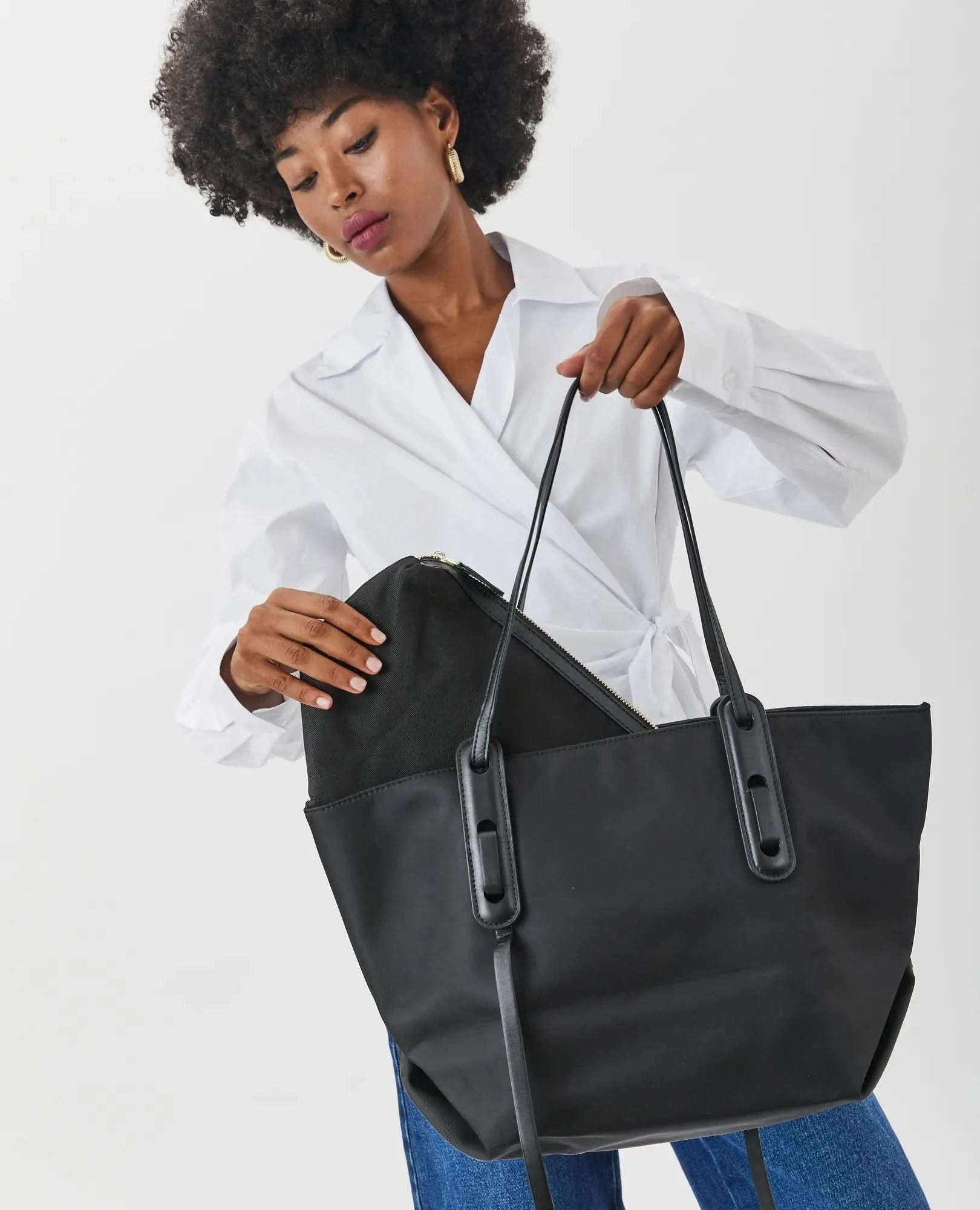 תיק צד ניילון עם עור