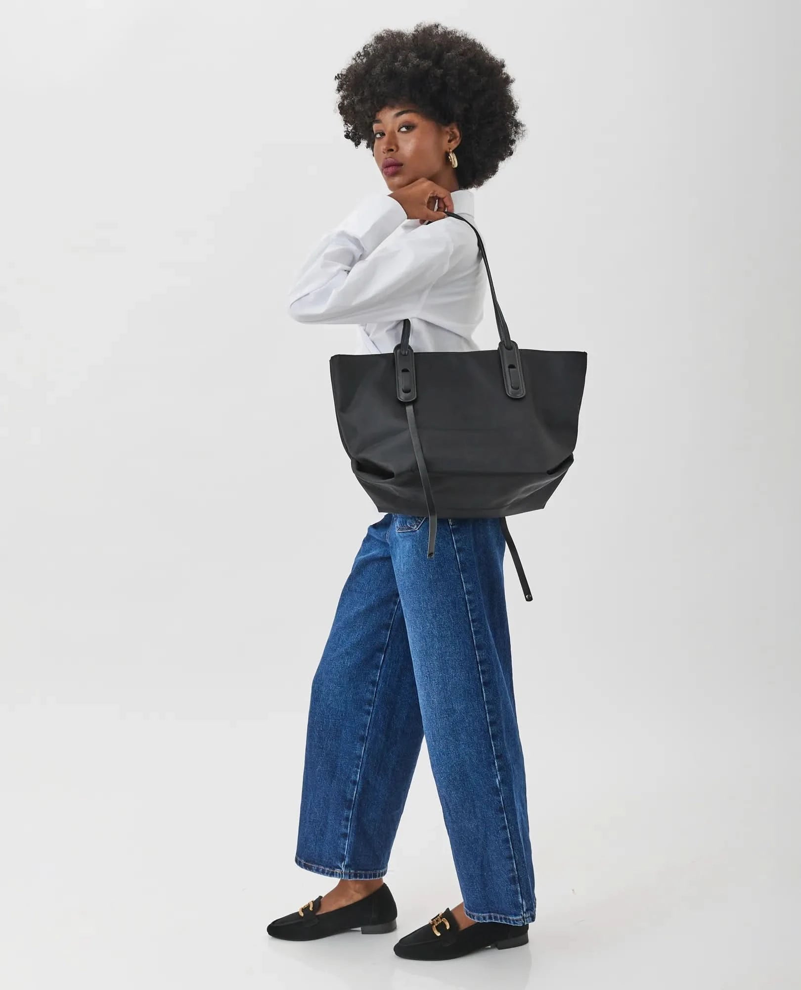 תיק צד ניילון עם עור