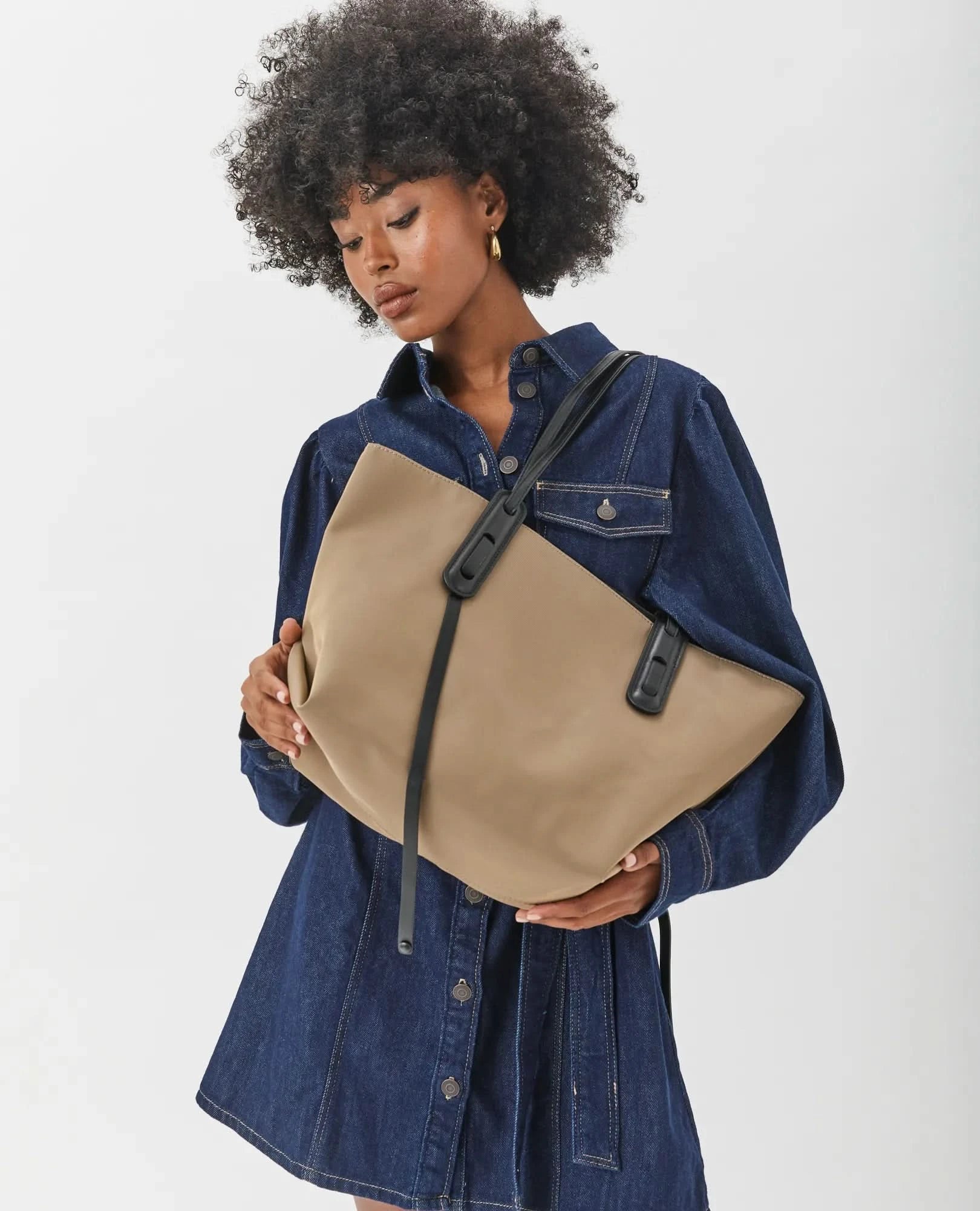 תיק צד ניילון עם עור