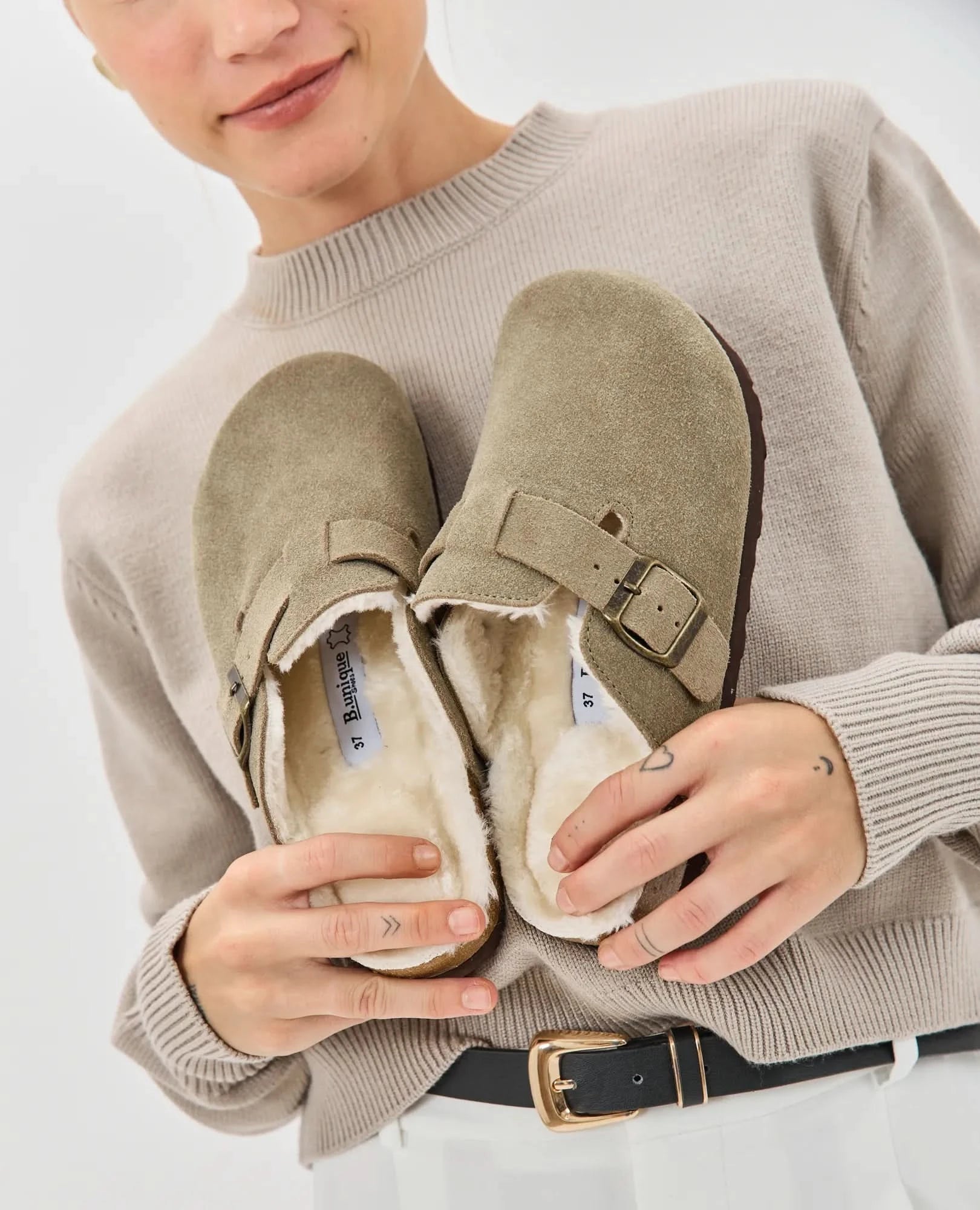 כפכפי עור פרווה - גאיה - B Unique - כפכפים