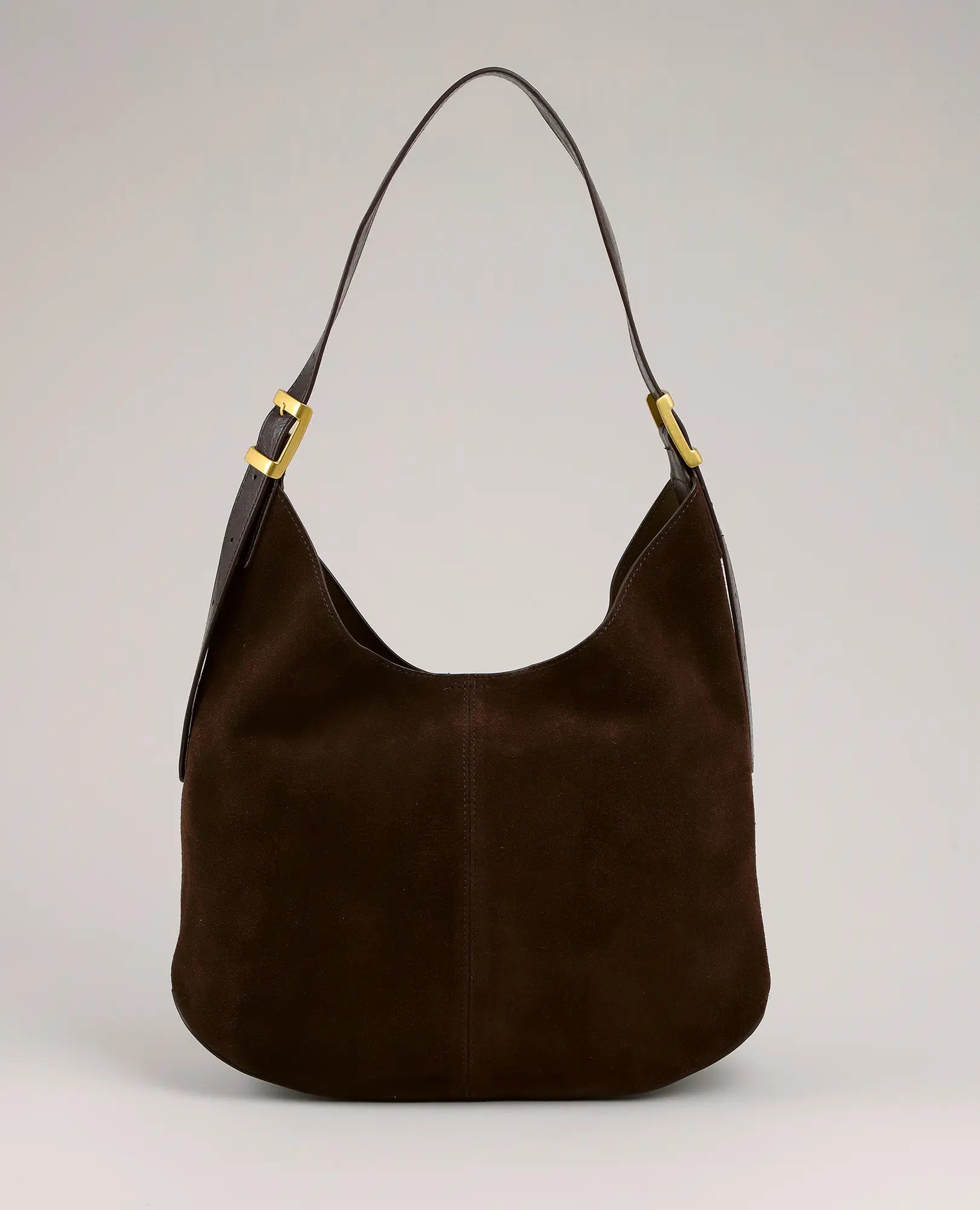 תיק צד מבד פשתן בשילוב עור מדגם "דיאנה" של B-Unique Bags בגוון חום כהה, עם רצועה אחת ואבזם זהב.