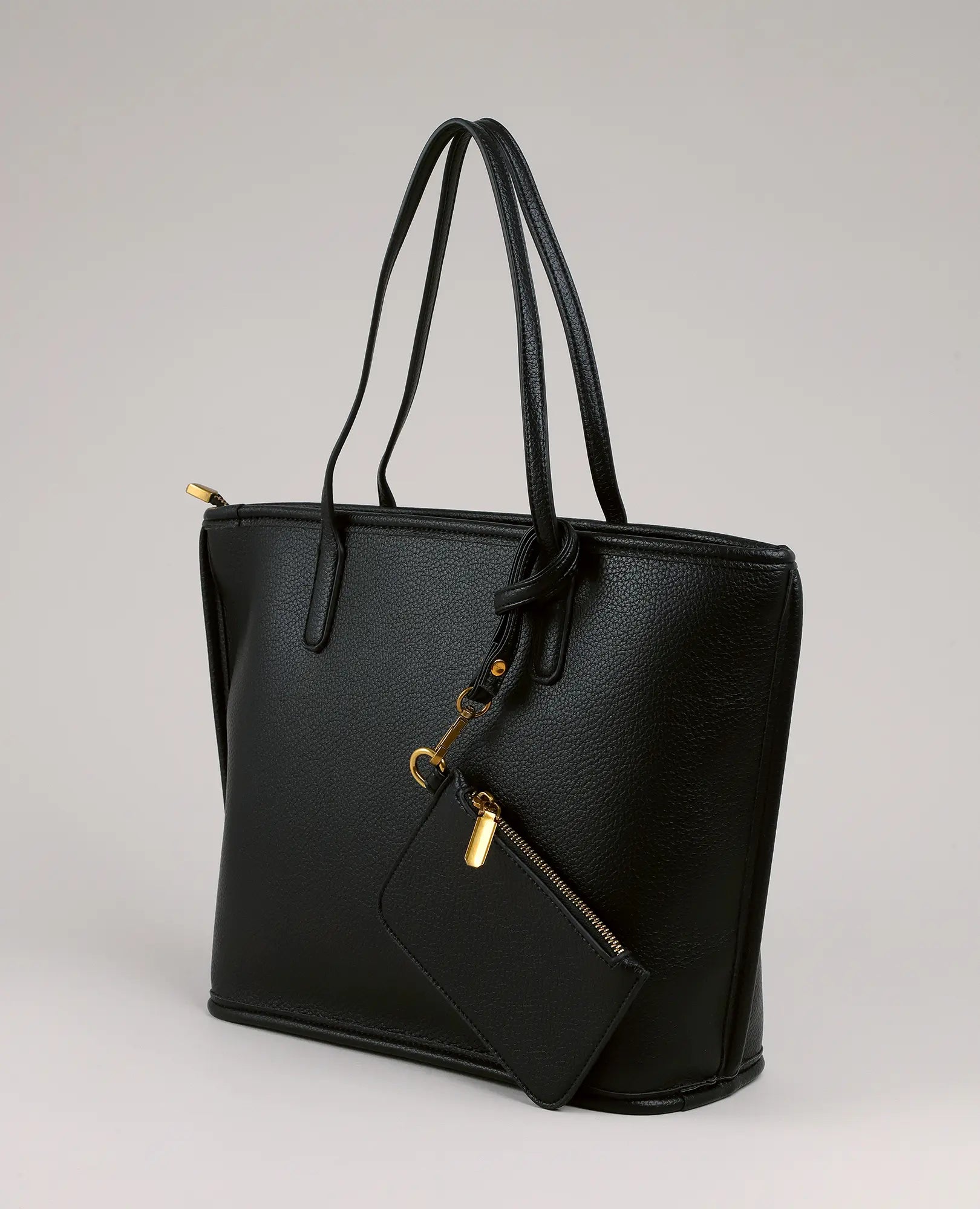תיק צד גדול עם ארנק מדגם "רומא" של B-Unique Bags, דמוי עור, עם שתי ידיות ותיק נלווה בצבע זהוב, בצבע ניטרלי.