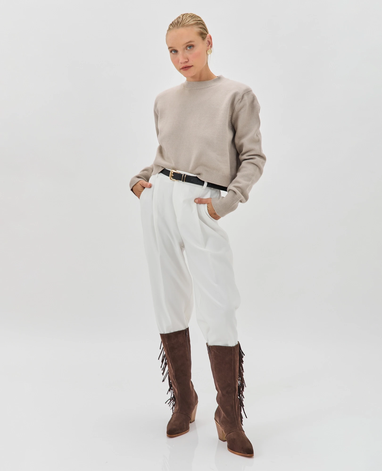 מגפי זמש בשילוב פרנזים - שיילה - B Unique -  מגפיים