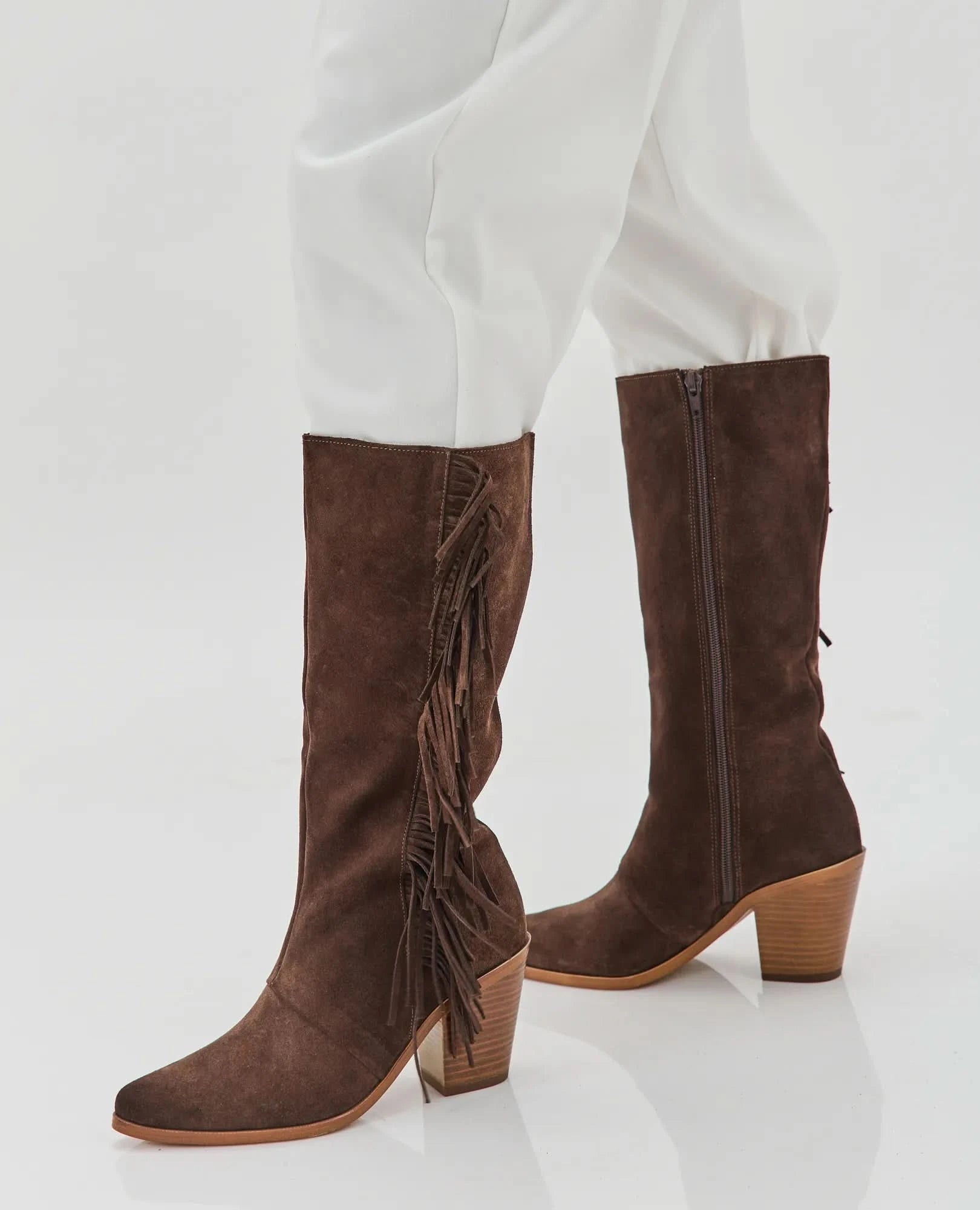 מגפי זמש בשילוב פרנזים - שיילה - B Unique -  מגפיים