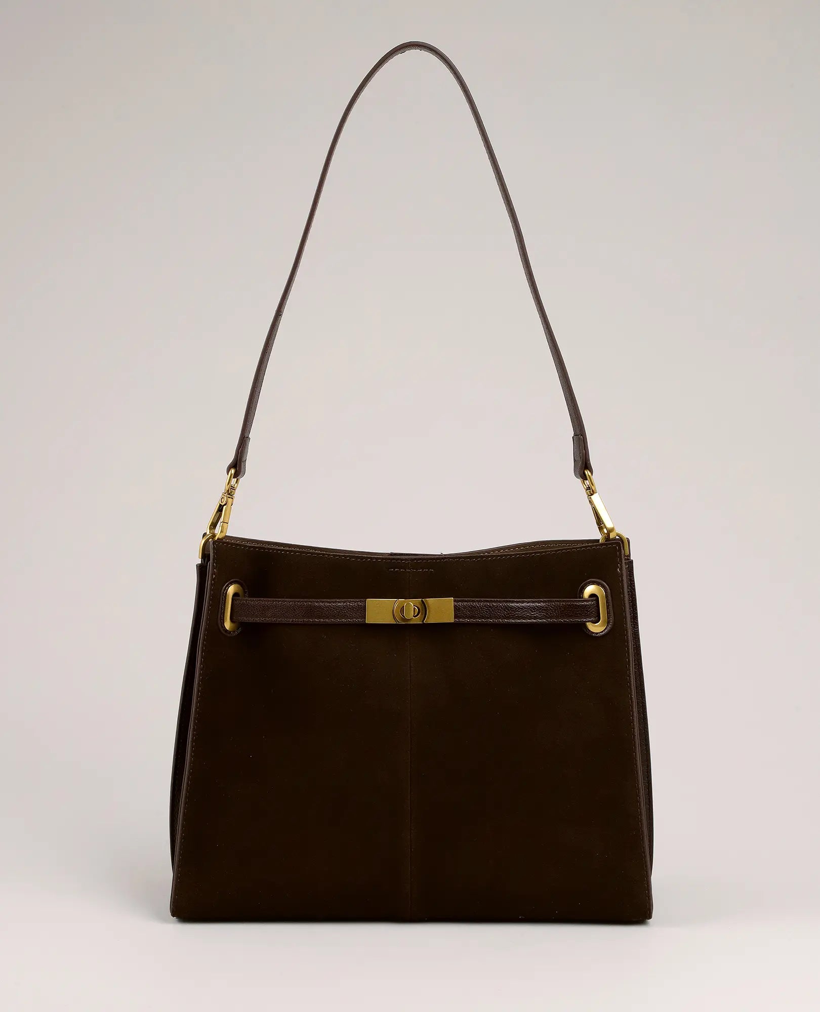 תיק צד - "אלכס" מבית B-Unique Bags, דמוי עור חום עם רצועת כתף, אבזרים מוזהבים וצורה מלבנית.