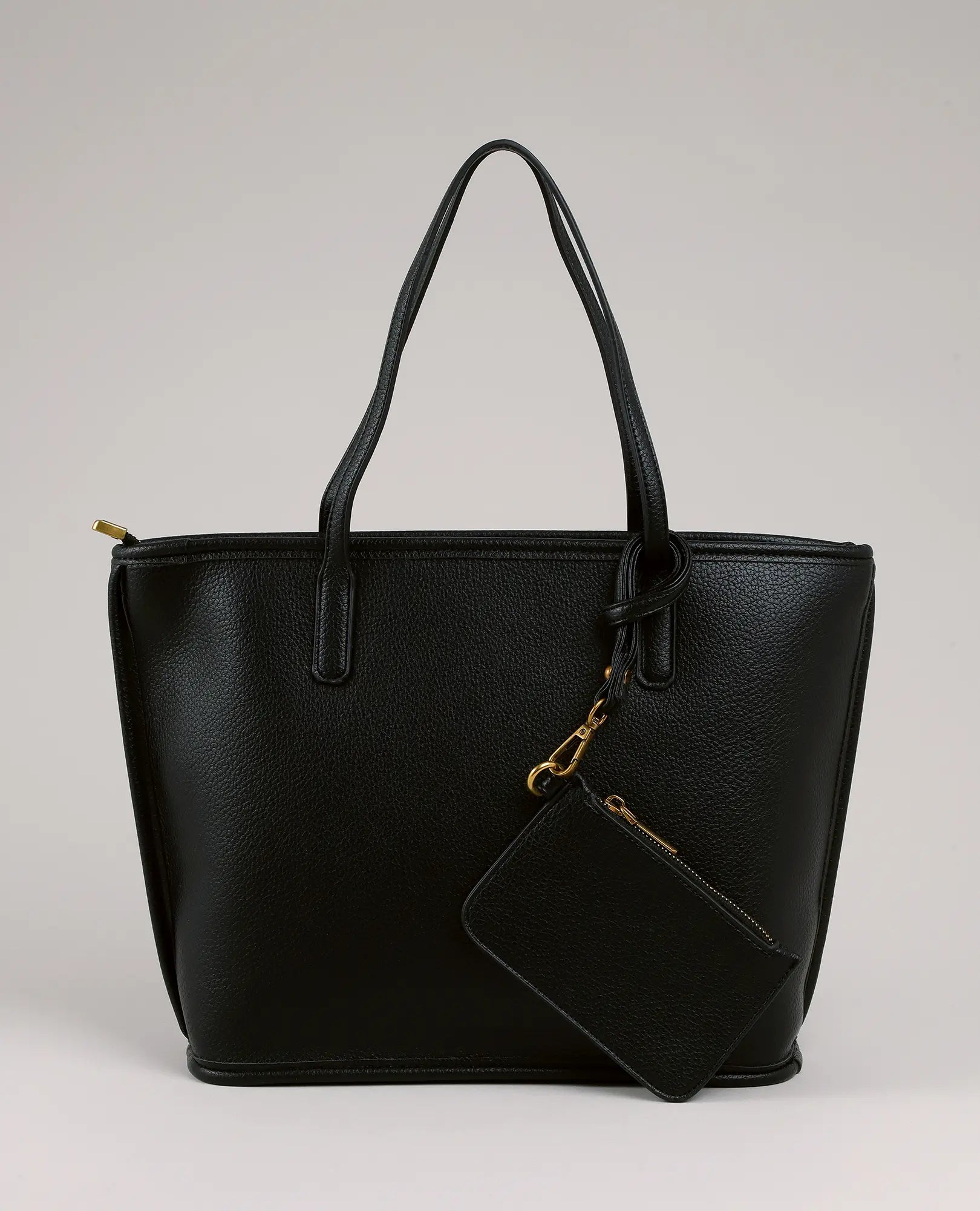 תיק צד גדול עם ארנק - דגם "רומא" מבית B-Unique Bags, דמוי עור שחור, עם שתי ידיות ורוכסן בצבע זהב.