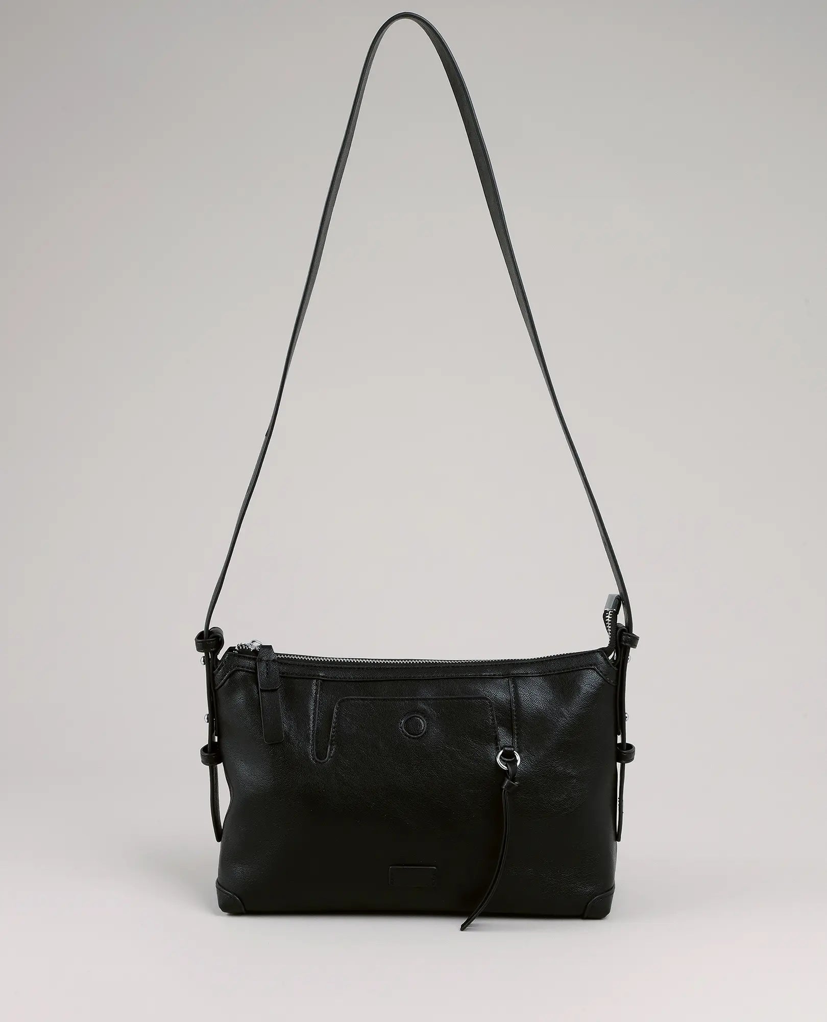 תיק צד - סטלה שחור מבית B-Unique Bags עם רצועת כתף מתכווננת, כיס קדמי עם רוכסן ועיצוב מינימליסטי.
