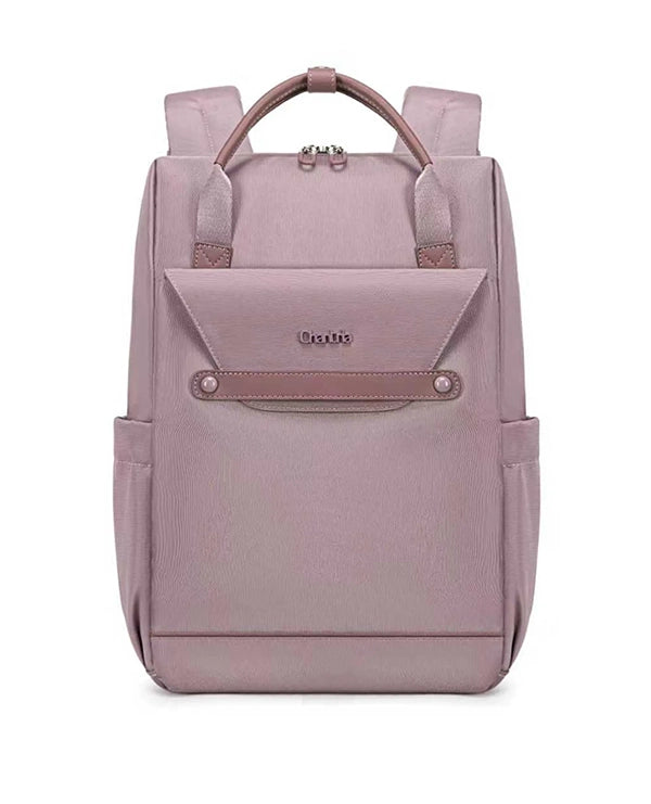 B-Unique Bags תיק מחשב נייד ורוד עם ידית עליונה, תא קדמי, כיסים בצדדים וסגירת רוכסן.